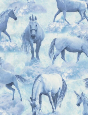 Unicorn Clouds Unicorns Fun C6544 Azul Duradero Tela de Algodón 33" Perno FINAL Foto 1 de 2