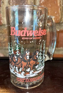Vtg Anheuser Busch Budweiser Clydesdale Christmas 12oz Glass Beer Stein Mug 1989 - Picture 1 of 3