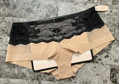 BRAGAS CORTAS VICTORIA'S SECRET S NEGRAS ENCAJE MALLA DESNUDA RARAS DE COLECCIÓN HIPHUGGER BOYSHORT Foto 1 de 4