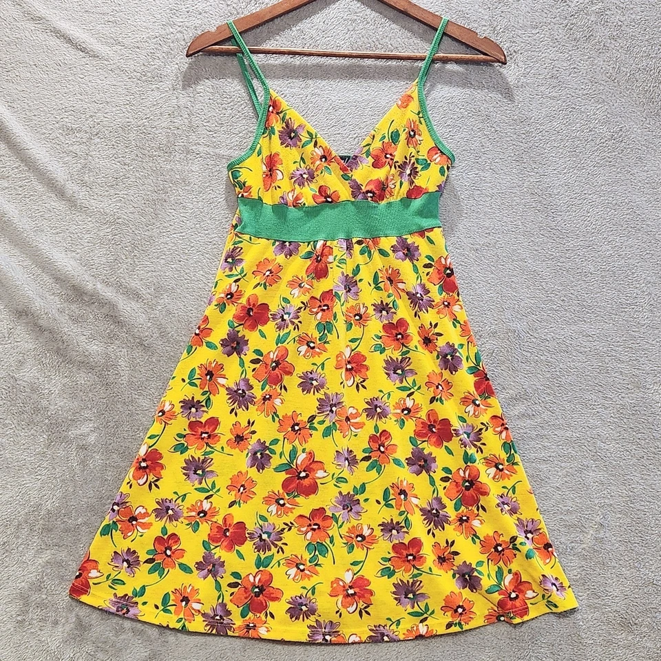 Mini Vestido Vintage Sello Húmedo Amarillo Verde Floral Cintura Imperio Talla Pequeña Y2K Años 90 Foto 1 de 4