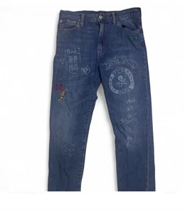 Polo Ralph Lauren Boys Jeans XL18–20 Rare PatchworkCrest Embroidered Distressed - Picture 1 of 8