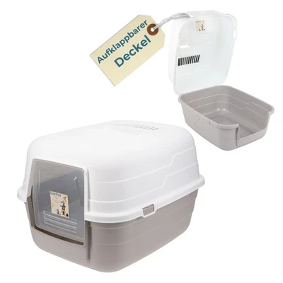 Katzen Klo mit Deckel Aktivkohlefilter Toilette WC Hauben grau modernes Design - Bild 1 von 4