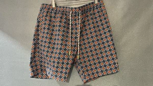 Psycho Bunny Mens Blue Orange Geometric Multicolor Swim Trunks Size XL - Picture 1 of 5