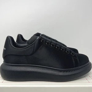 Alexander McQueen Women's Oversized Silk Sneakers Size 38 EU/ 8 US Triple Black - Picture 1 of 9