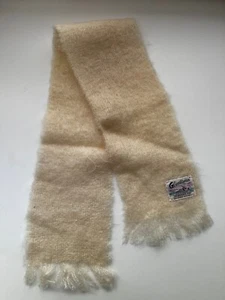 Vintage All Mohair Pile Woven Scarf Shawl Fringed Cream Color-- Made In Scotland - Picture 1 of 4