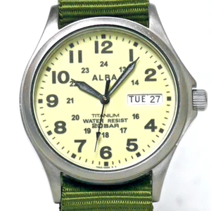 SEIKO ALBA Military Field Watch 7N43-0AE0 2005 Titanium Full Luminous Japan - Picture 1 of 14