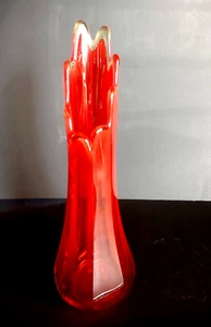 Vintage L.E. Smith rote Flamme gerippt fetter Boden geschwungene Vase Kunstglas * 12,5" - Bild 1 von 8