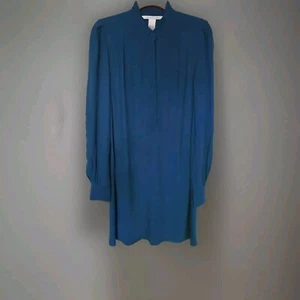 DVF DIANE von FURSTENBERG Size 4 Blue Teal Tunisa Tunic Shirt Dress Long Sleeve - Picture 1 of 10