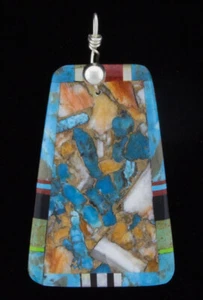Kewa Mosaic Pendant With Multi-Stone Inlay Border By Daniel Coriz - Picture 1 of 2