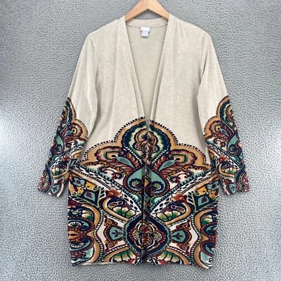 Chicos Suéter Mujer 2 EE. UU. Grande Beige Estampado Multi Paisley Frente Abierto Cárdigan Foto 1 de 4