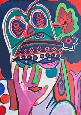 Corneille DAME AU CHAPEAU FIRMADO A MANO Guillaume Corenelis van Beverloo holandés Foto 1 de 4