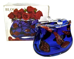 Vintage~2005~Crystal~VASE~Handbag~PURSE~Cobalt~HAND BLOWN~Art Glass~Boxed - Picture 1 of 20
