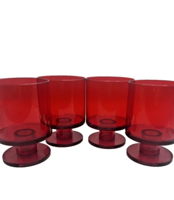 Georges Briard Juego de 4 vasos de vástago rojo plástico Lucite copa de agua MCM barra Foto 1 de 4