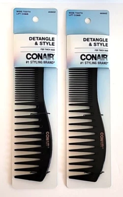 Qty 2 Conair Detangle & Style Wide-tooth Lift Comb for Thick Hair Black 7.5"Long - Image 1 of 4