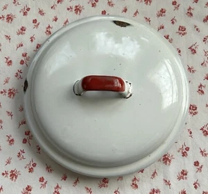 Tapa de olla esmaltada blanca vintage de 5,25"" con borde blanco - Imagen 1 de 4