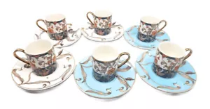 Luxury Bone China Espresso Turkish Coffee Set of 6 Cups + Saucer Colorful Floral - Picture 1 of 4