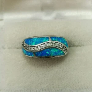 Vintage Sterling Silver Faux Opal Inlaid Ring Size 8 Band - Picture 1 of 10