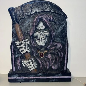 VTG Halloween Animated Tombstone GRIM REAPER Motion Activated Sounds Lights FLAW - Picture 1 of 9