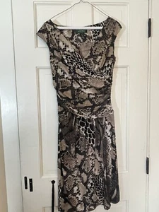 LAUREN RALPH LAUREN GREEN LABEL WOMENS SNAKE PRINT RUCHED DRESS -SIZE 2 - Picture 1 of 10