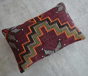 Wedding Pillow Decorative Cushion Kilim Rug wool Lumbar Pillow Cover 16" x 24" - Picture 1 of 4