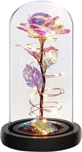 Glass Preserved Eternal Rose, Birthday for Her Women Gold Foil Artificial with D - Picture 1 of 12