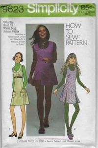 MINI-JUMPER, TÚNICA Vintage Años 70 Patrón Simplicity 9623. PANTALONES CORTOS 9 Junior Pt - Imagen 1 de 2