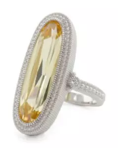 Judith Ripka Sterling Silver Elongated Canary Crystal/White Topaz Ring - Picture 1 of 3