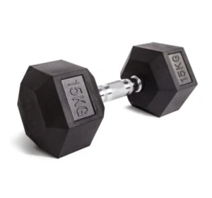 15KG Black Hex Rubber Dumbbells Dumbell Weights Gym Exercise Strength Training - Picture 1 of 13