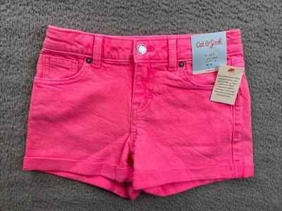 Cat & Jack Shorts Girls Medium 8 Pink Adjustable Waist Stretch Denim Summer New - Image 1 of 4