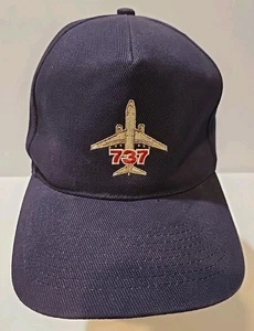 Vintage Boeing 737 Buckle Back Baseball Hat Navy Blue Cap Boeing Tag Aviation - Picture 1 of 10