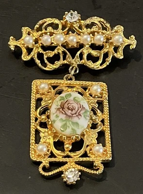 Floral Glass Bead Victorian Revival Dangle Pin Brooch  - Image 1 of 2