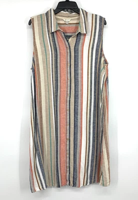 Cato Tunic Dress Womens Plus 18/20W Stripe Linen Blend Sleeveless Button Down - Image 1 of 4