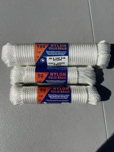 NEU Set mit 3 geflochtenen Nylon Seilen 200 Fuß Gesamtgröße #8 Durchmesser 1/4 Zoll  - Bild 1 von 7