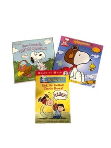 3 PEANUTS Books Here Comes the Easter Beagle A Snoopy Day And Kick The Football - Picture 1 of 1