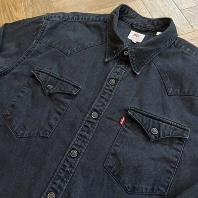 Levi's Western Cone Denim Shirt Mens Charcoal Large L/Sleeve Pearl Snap Button - Image 1 of 4