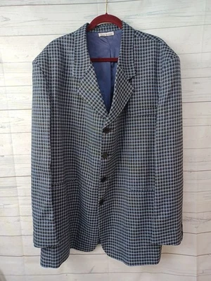Vtg Paitano Tweed Blazer Mens Sz 50 Black Blue Plaid - Image 1 of 4