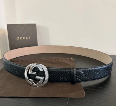 Auténtico Cinturón Gucci Cuero Negro Monograma GG Para Hombre 105cm Talla 36-38 Foto 1 de 4