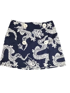 Lilly Pulitzer Rock Damen 6 marineblau weiß Drachenmuster Knopfleiste gefüttert Mini - Bild 1 von 7