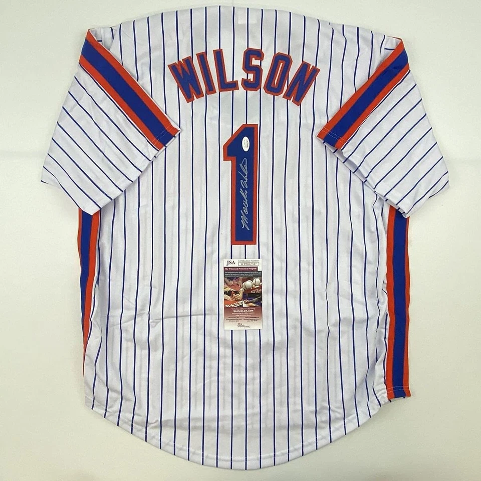 Autographed/Signed MOOKIE WILSON New York Pinstripe Baseball Jersey JSA COA Auto - Image 1 of 4