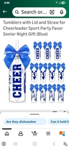 12er-Pack Cheerleader Wasserflaschen 14 Unzen - Blue Bow Becher mit Deckel & Strohhalm - Bild 1 von 8