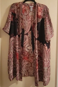 Catherines 2X WP Kimono Style Wrap Open Front Floral Paisley Brown Burgandy - Picture 1 of 9