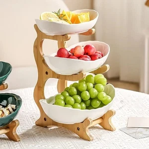 3 Tier Wooden Fruit Storage Basket Bowl Holder Utility Rack & Dining Stand UK - Picture 1 of 15