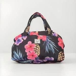 Herschel Supply Co Strand Duffle Tote Bag Pineapple Flowers Black NWOT - Picture 1 of 11