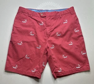 J McLaughlin Size 36 Red Chino Shorts With Embroidered Surfing Skeletons  - Picture 1 of 6