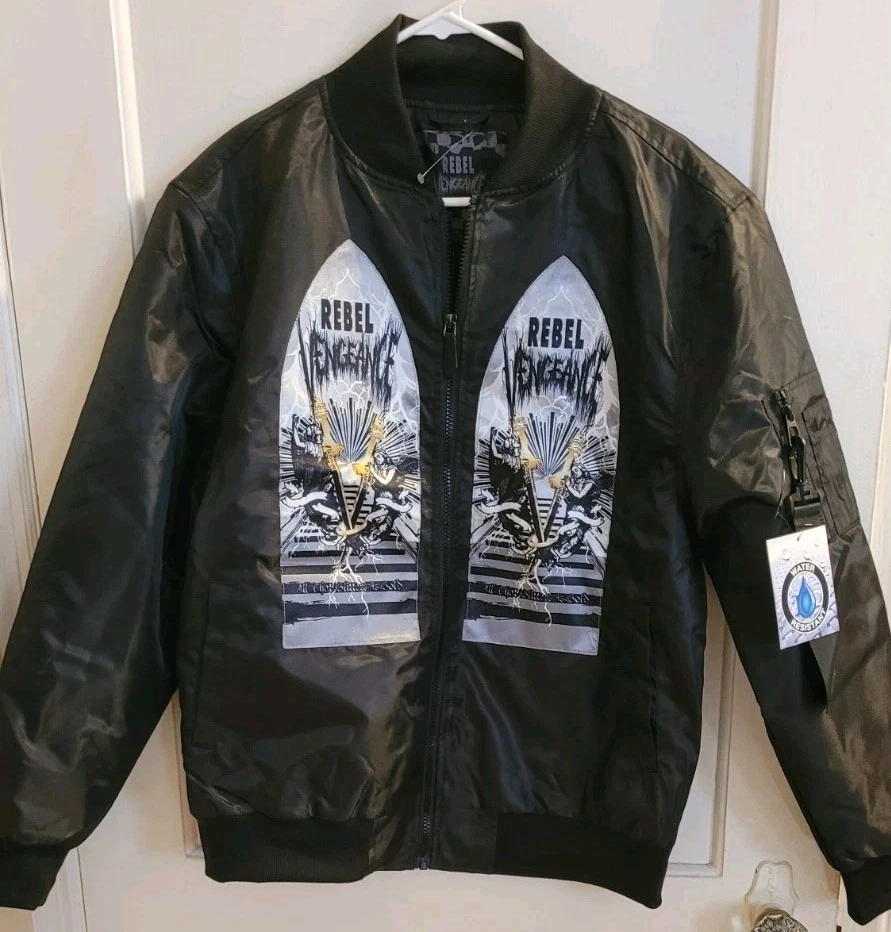 Men’s Bomber Rebel Vengeance Skull Jacket Chocolate #RN 96415 Size M