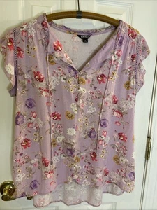 Buffalo David Bitton Damen Größe Small Flatterärmel Oberteil Flieder Blumen - Bild 1 von 8