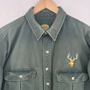 CABELAS Shirt Mens XL Tall Hunting Buck Deer Button Up Long Sleeve Vintage Green - Picture 1 of 14