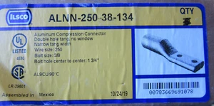 ILsco ALNN-250-38-134 Aluminum Compression Lug 250 KCMIL With 2, 3/8" Holes New - Picture 1 of 4