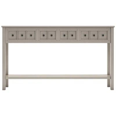 Mesa consola de entrada rústica de 60" de largo con estante inferior gris lavado Foto 1 de 4