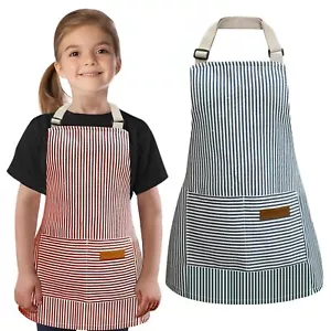2pcs Stripes Kids Apron Kids Chef Aprons Boys/Girls Adjustable Kids Kitchen A... - Picture 1 of 7